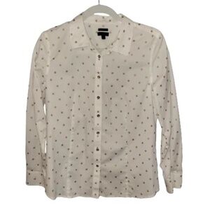 TALBOTS  White with Gold Polka Dots Blouse